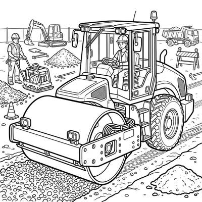 Get ready to bring a busy construction site to life with this detailed coloring page featuring powerful compactors and road rollers. Perfect for aspiring engineers and heavy machinery enthusiasts of all ages.