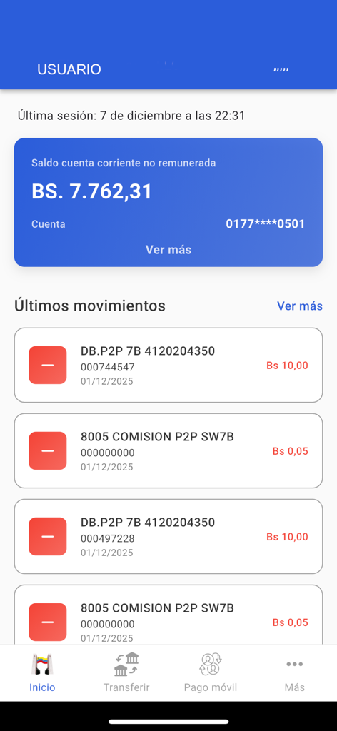 BANFANB APP - BANFANB APP dashboard showing account balance and recent transaction history