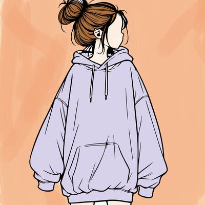 realistic girl with a oversized sweatshirt on and a bun