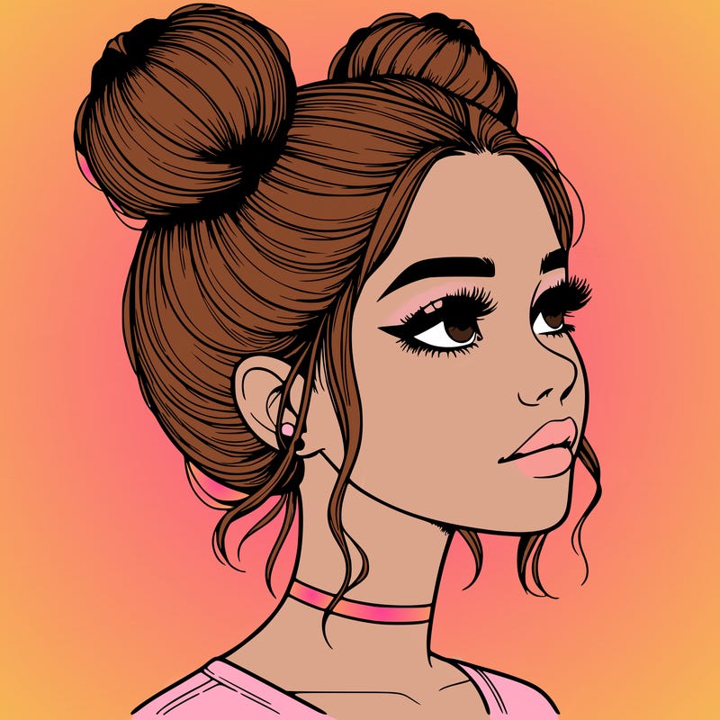 realistic girl with buns on the top of her head