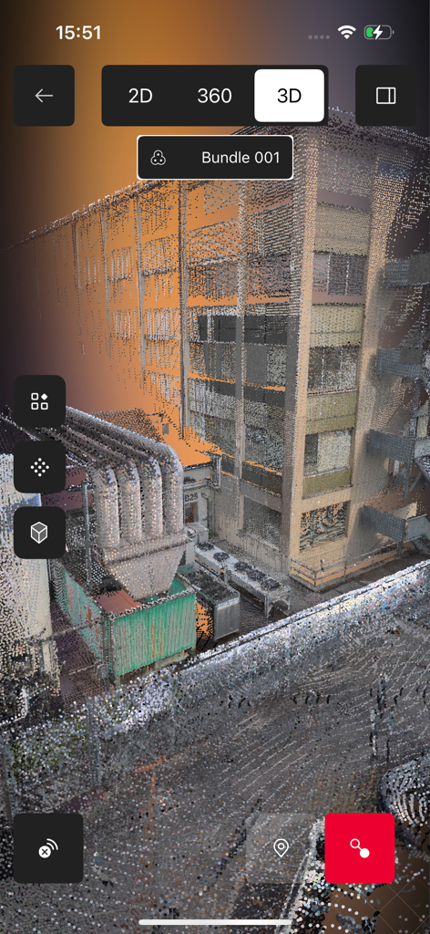 3D point cloud visualization of an industrial site in the Leica Cyclone FIELD 360 app