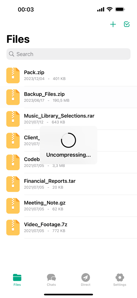 Clonapp Messenger - WA Web - File manager interface in Clonapp Messenger showing a list of archives and uncompressing progress.