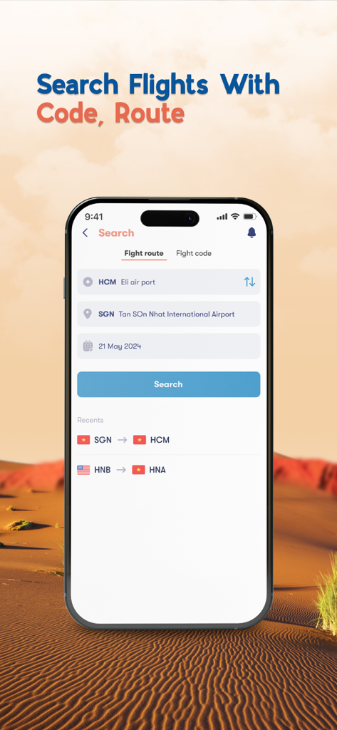 Flight Tracker - Air Traffic - Search flights by code or route in the Flight Tracker app interface
