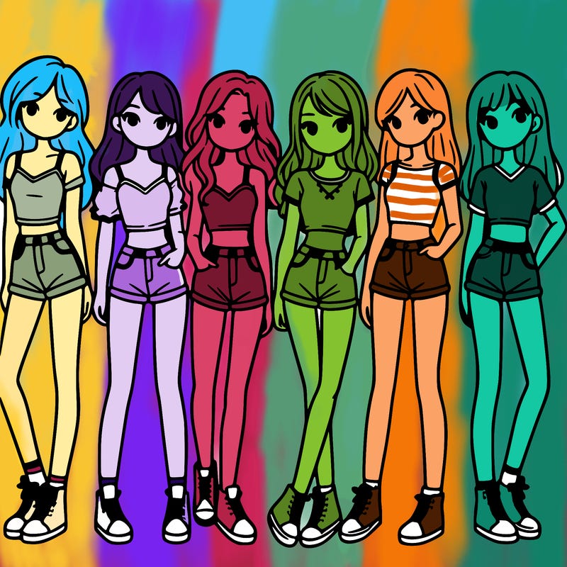 a group of girls wearing crop tops and shorts