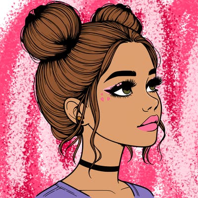 realistic girl with buns on the top of her head
