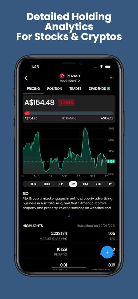 Navexa Portfolio Tracker - Navexa app interface displaying detailed stock market analytics and price charts