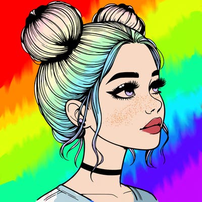 realistic girl with buns on the top of her head