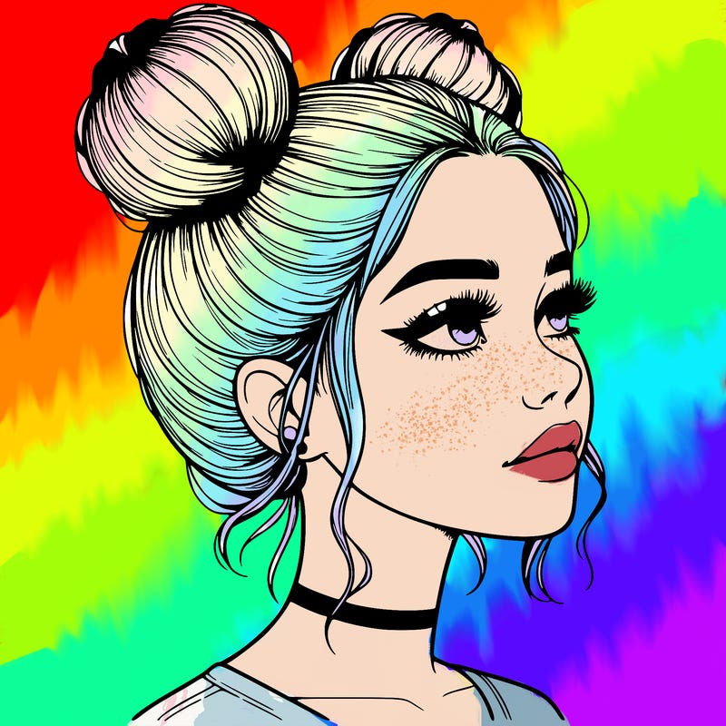 realistic girl with buns on the top of her head