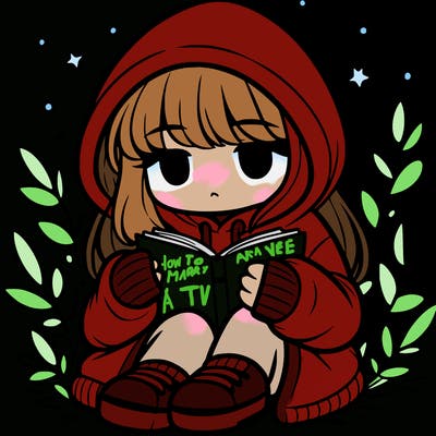 girl in oversized hoodie reading a book