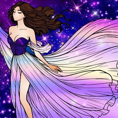 realistic woman in dress flowing the the wind