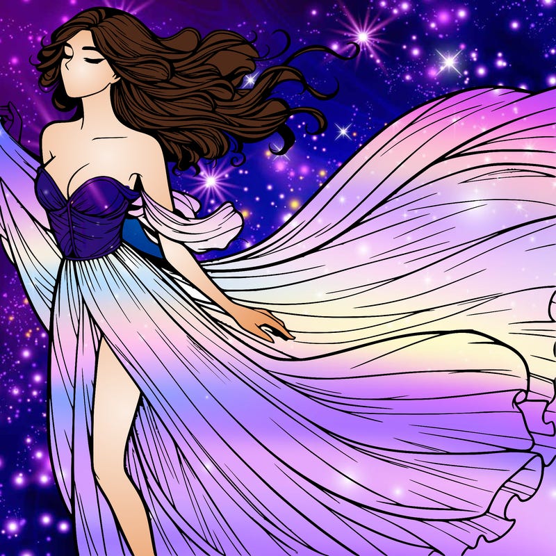 realistic woman in dress flowing the the wind