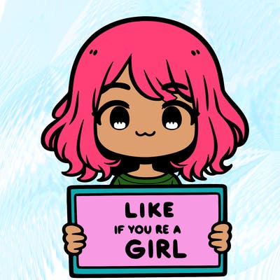 a cute girl holding a sign that says like if you’re a girl