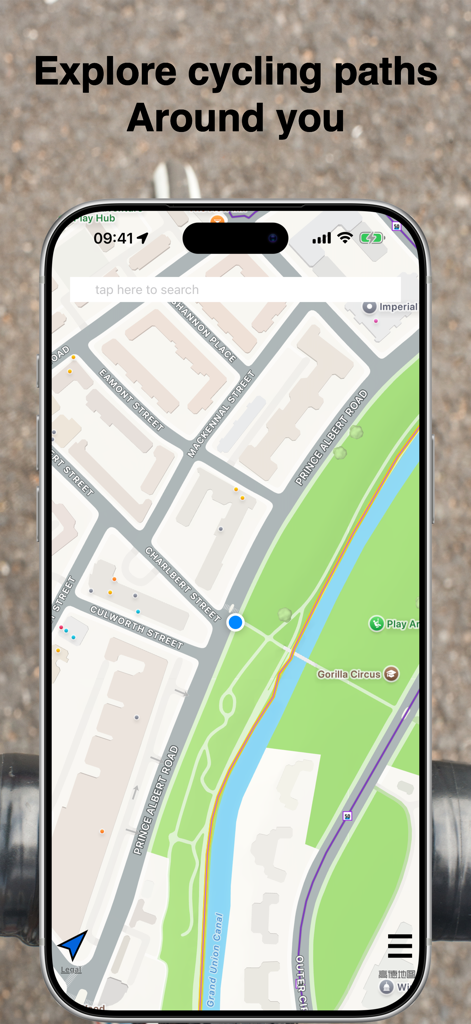 CycleMaps - CycleMaps app interface on iPhone showing local cycling paths and routes on a city map