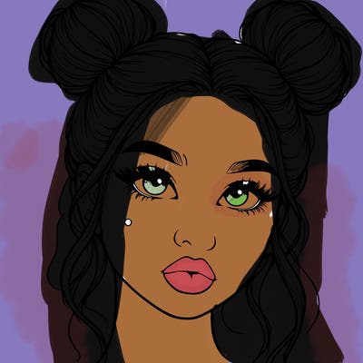 realistic girl with two buns on her hair and lips
