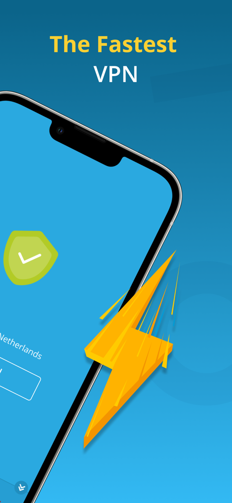 hide.me VPN - hide me vpn App-Oberfläche, die die schnellste Verbindungsgeschwindigkeit mit einem Blitzsymbol anzeigt