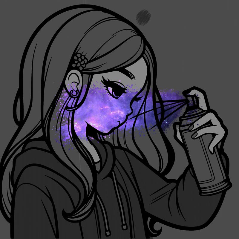 a realistic girl spray painting