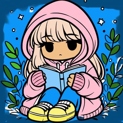 girl in oversized hoodie reading a book