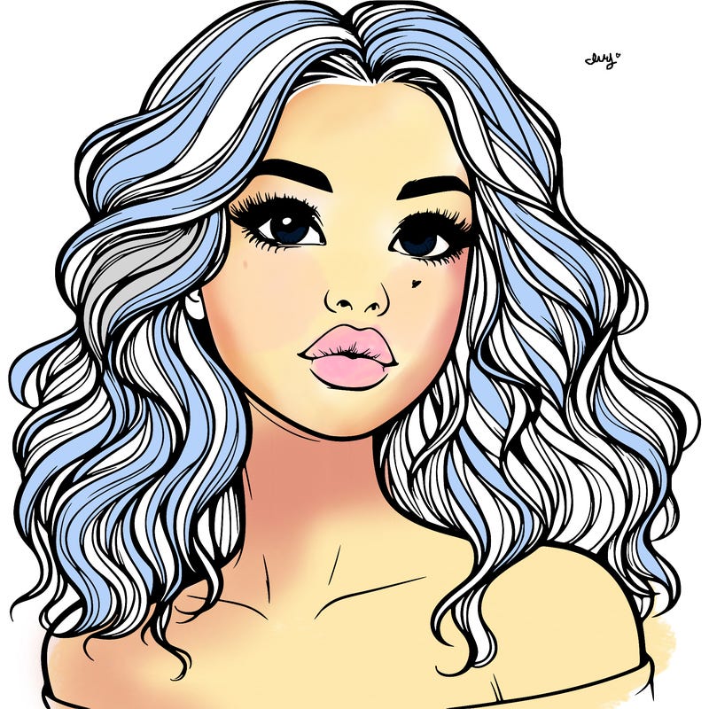 realistic girl with wavy hair and lips