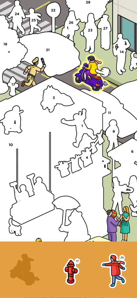 Stickers Diary - ASMR puzzle - Digital sticker by number puzzle featuring a city street scene