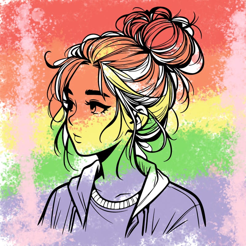 realistic teenage girl with a messy bun