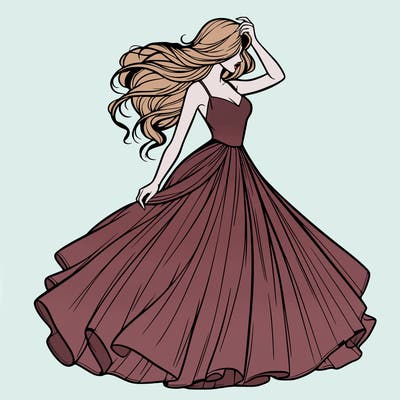 realistic woman with dress flowing in the wind