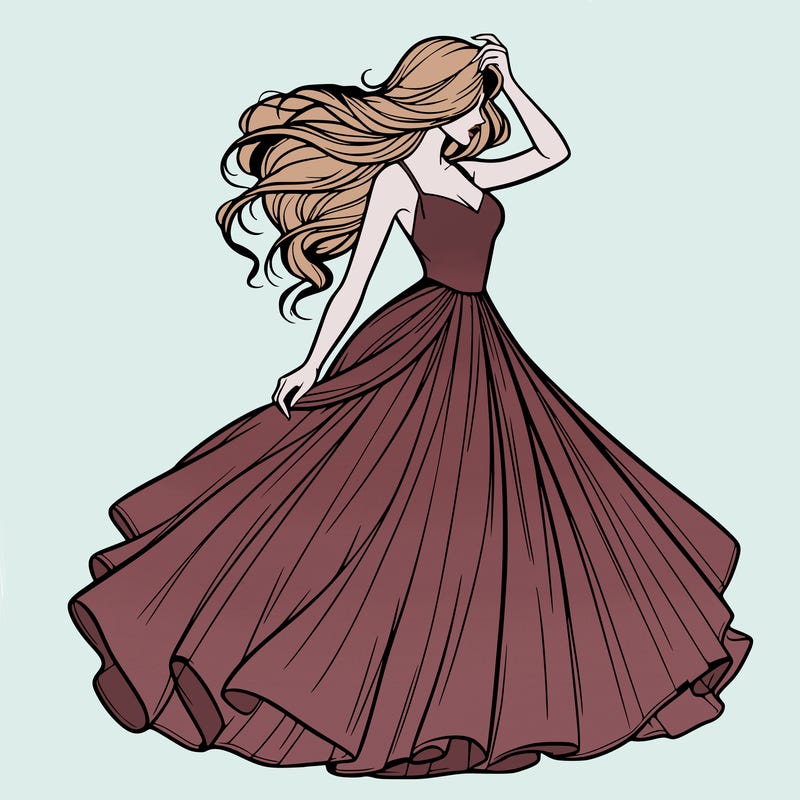 realistic woman with dress flowing in the wind