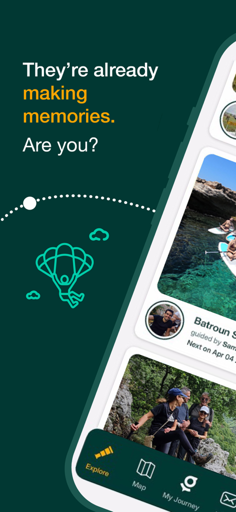 guideit: Connect & Explore - Mobile app screen showing diverse travel experiences in Lebanon with local guides.