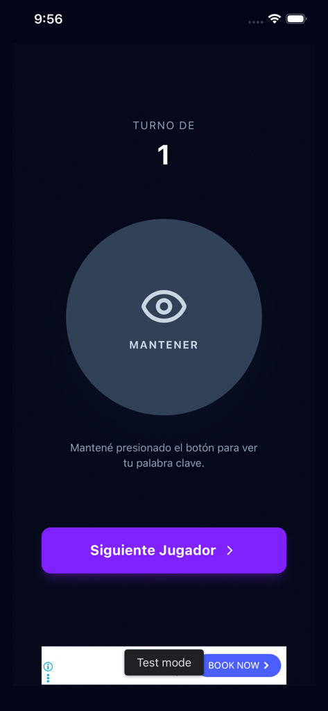 Schermata mobile per un gioco di mistero sociale che mostra un pulsante per rivelare una parola segreta