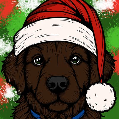 realistic dog with a christmas hat