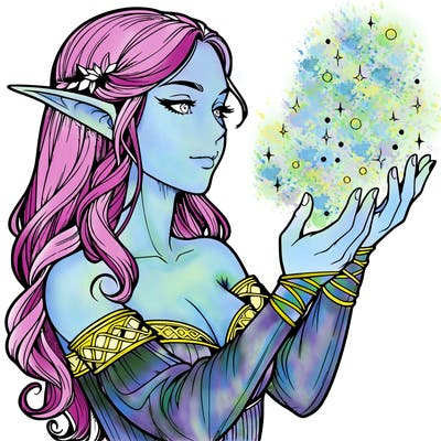 realistic elf girl doing magic