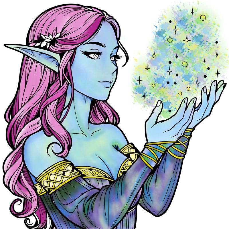 realistic elf girl doing magic