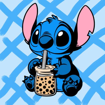 stitch drinking boba tea