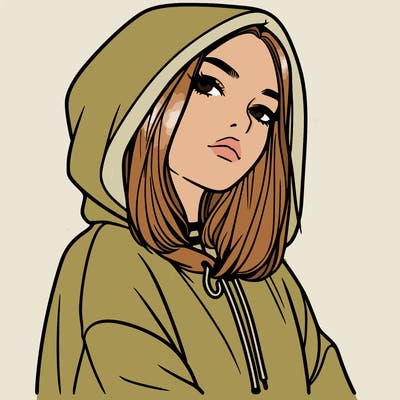 a realistic girl in a hoodie