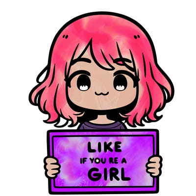 a cute girl holding a sign that says like if you’re a girl