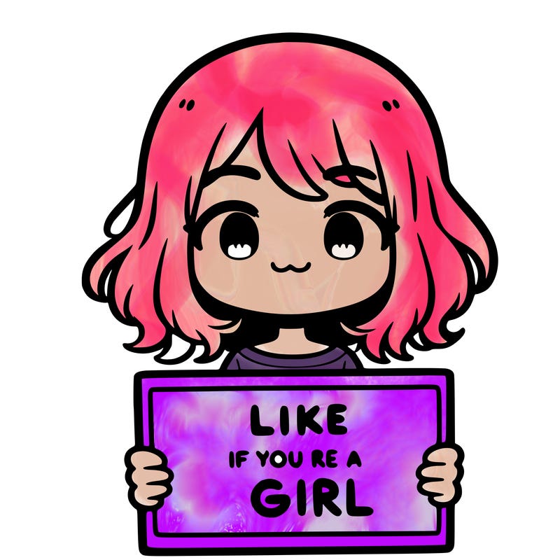 a cute girl holding a sign that says like if you’re a girl