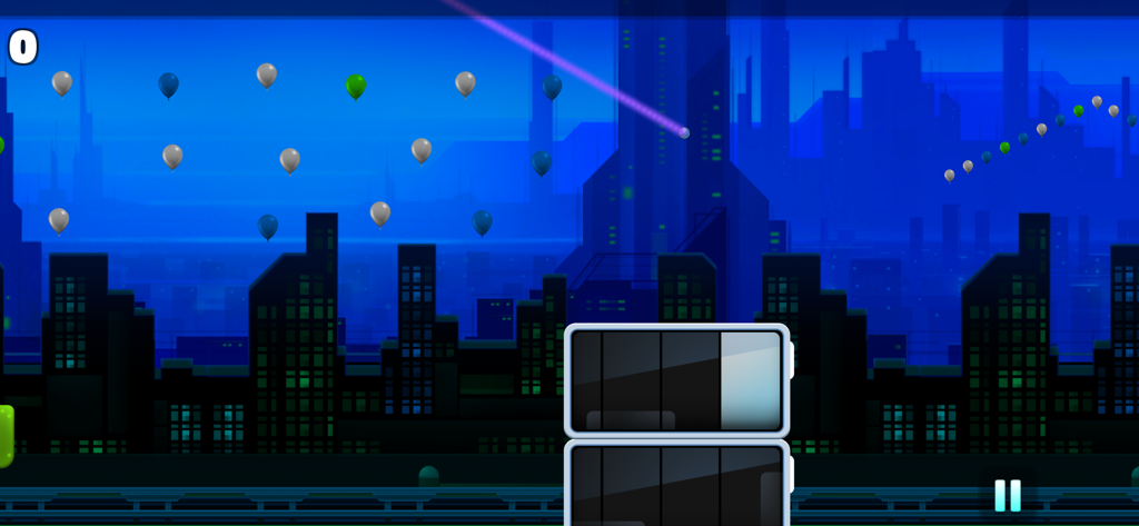 Flick Cricket hit six ball fun - Jugabilidad de Flick Cricket con una pelota golpeando globos en una ciudad futurista por la noche