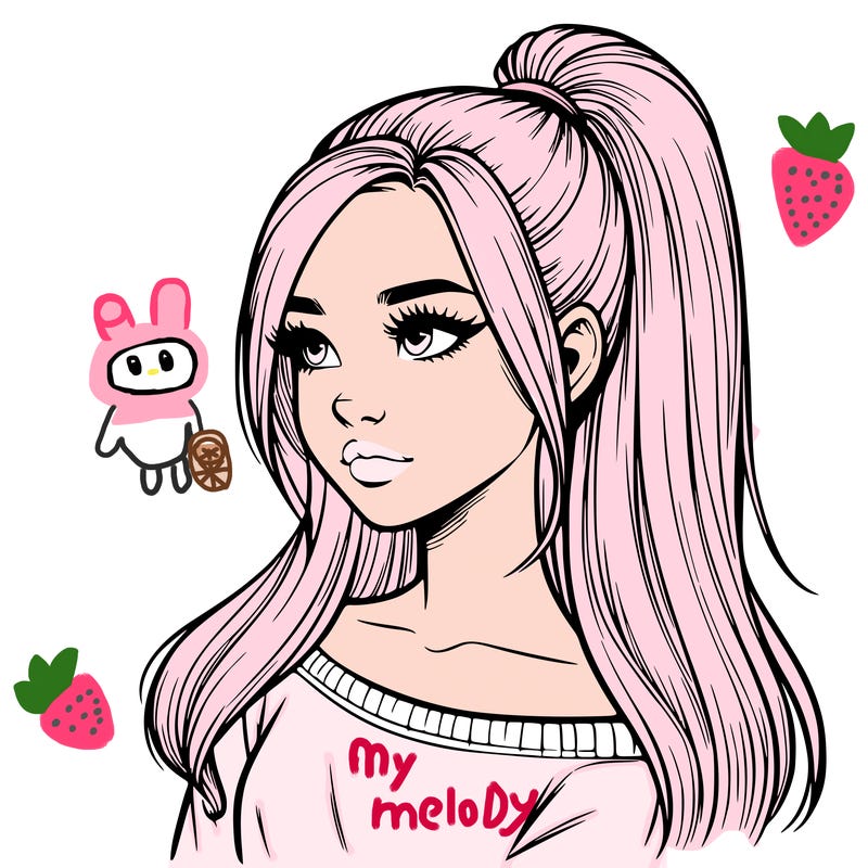 realistic girl with a high ponytail