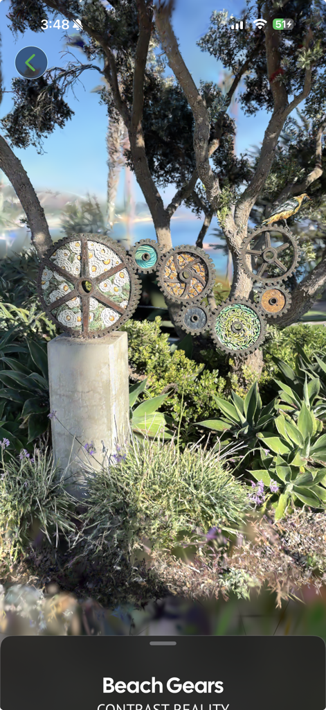 High-fidelity 3D Gaussian Splat of a gear sculpture titled Beach Gears in the spatial fields app