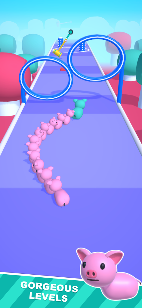 Pet Run 3D - Un maialino rosa che corre attraverso un colorato percorso a ostacoli 3D in Pet Run 3D