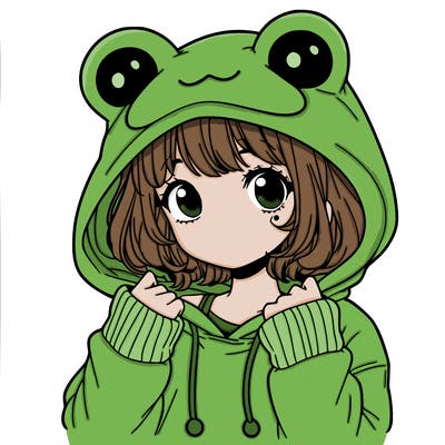 a cute teenage girl wearing a frog hoodie