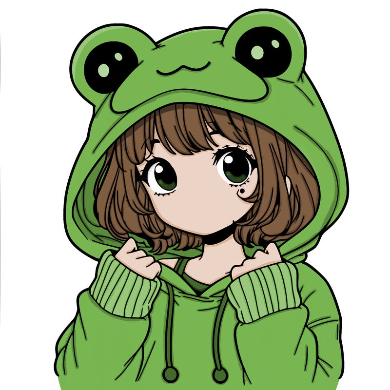 a cute teenage girl wearing a frog hoodie