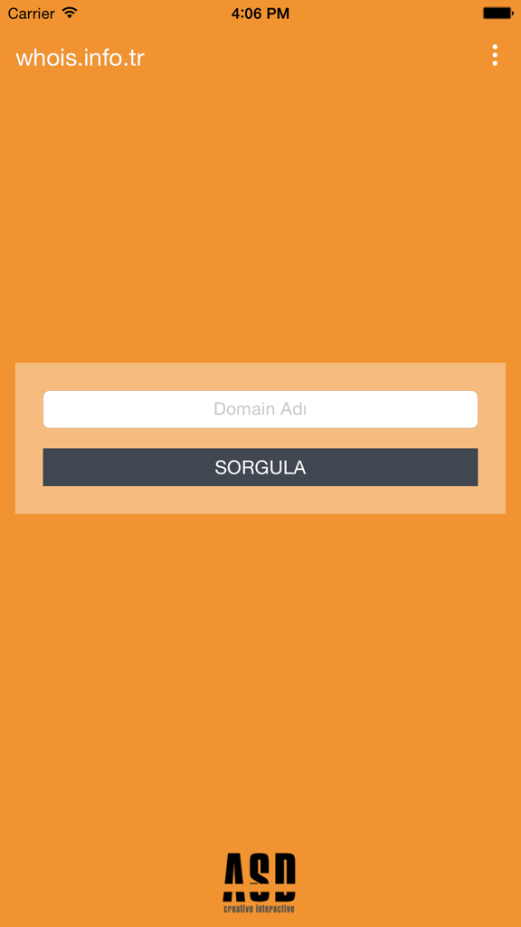 whois.info.tr - Whois domain query interface with search field and query button on orange background