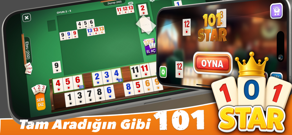 101 Okey Star ( internetsiz ) - Mobile gameplay of 101 Okey Star showing tiles and racks