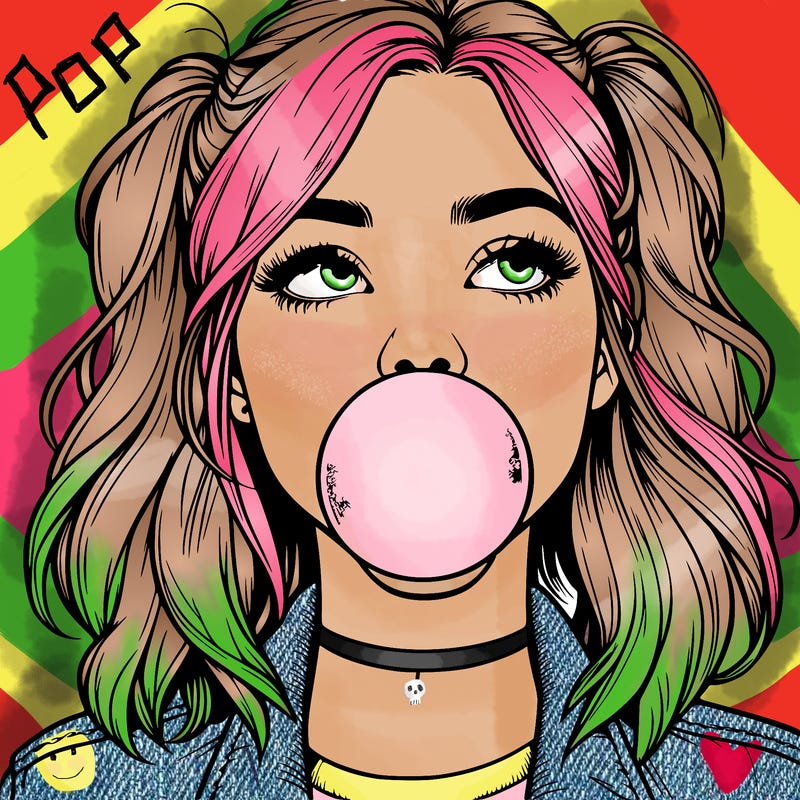 realististic girl blowing bubble -gum
