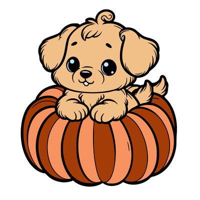 cute little puppy in a pumpkin