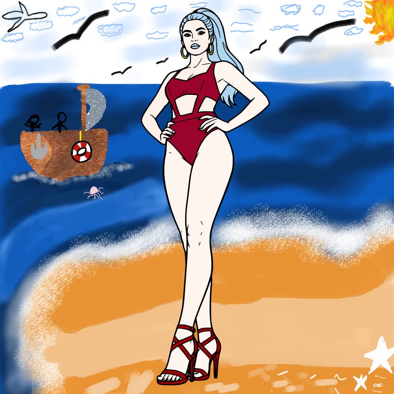 woman in swimsuit and heels