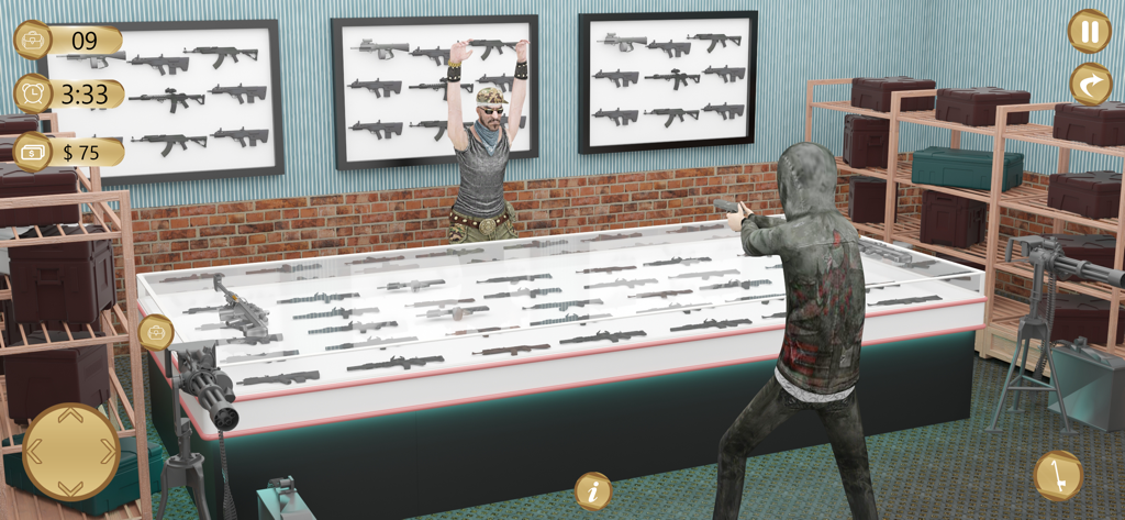 A thief character robbing a gun store in Thief Robbery Simulator Games