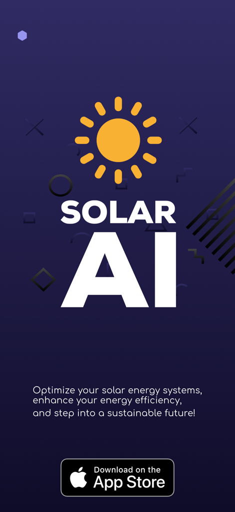 Solar-AI - Solar AI app splash screen featuring a sun icon and energy optimization tagline