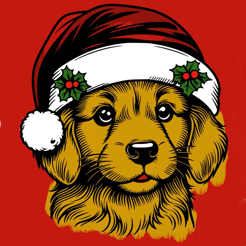 realistic dog wearing a santa hat