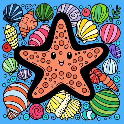 starfish surrounded by seashells